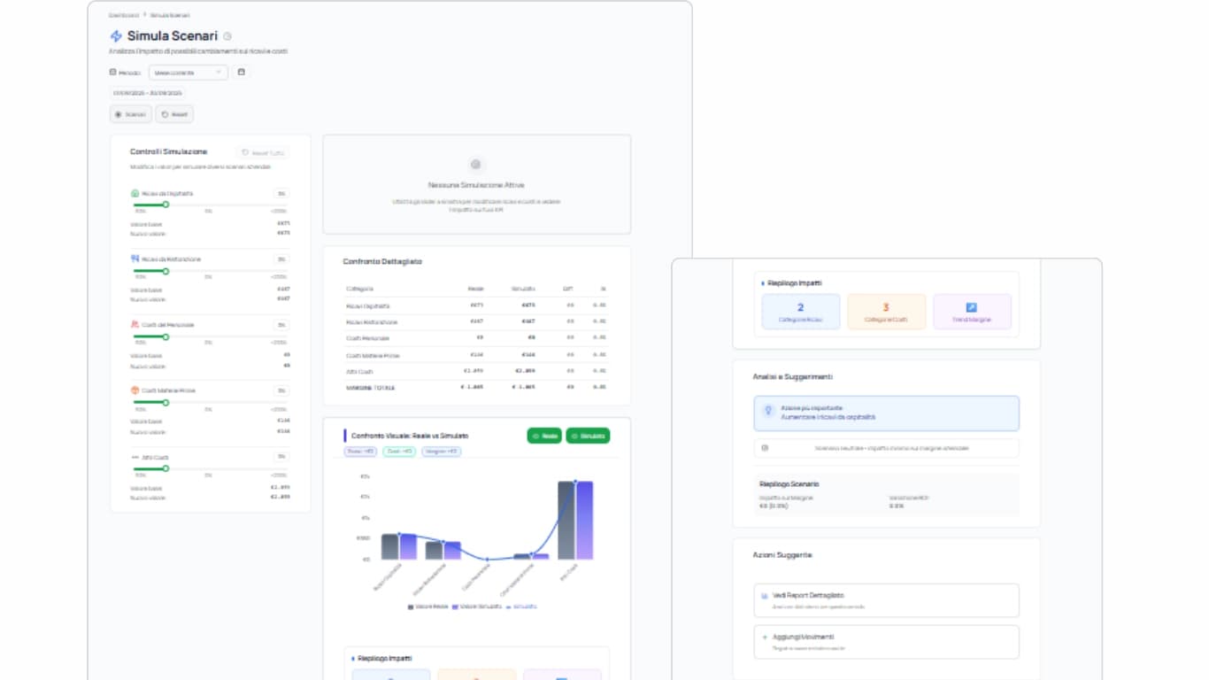 Pagina Simula Scenari con area controlli a sinistra e risultati a destra