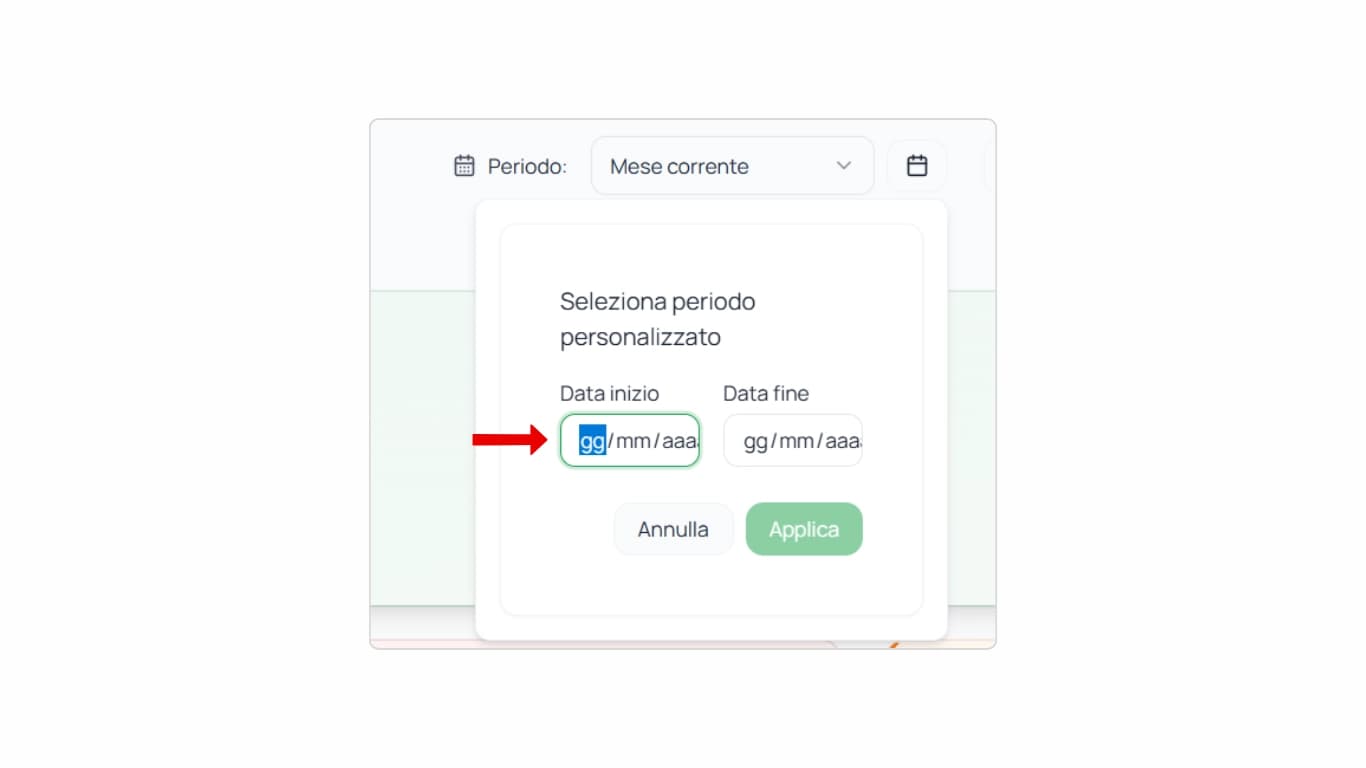 Finestra di dialogo per la selezione di un periodo personalizzato